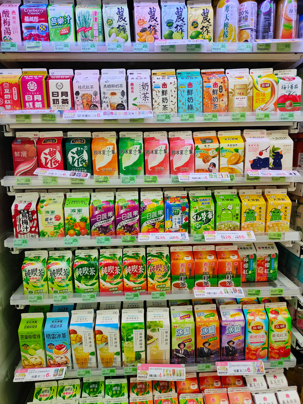 Boxed Drinks in a Convenience Store Shelf